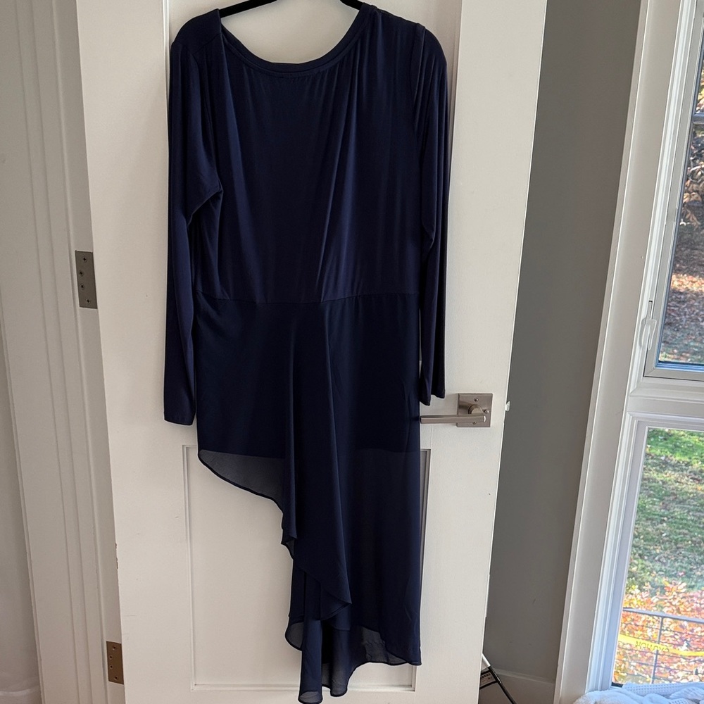 Elegant Navy Blue Asymmetrical top - Picture 5 of 5
